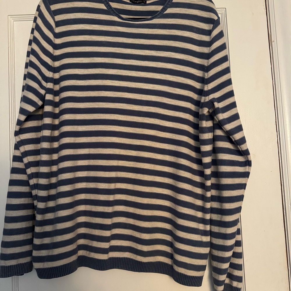 J. McLaughlin Blue and White Long Sleeve Top